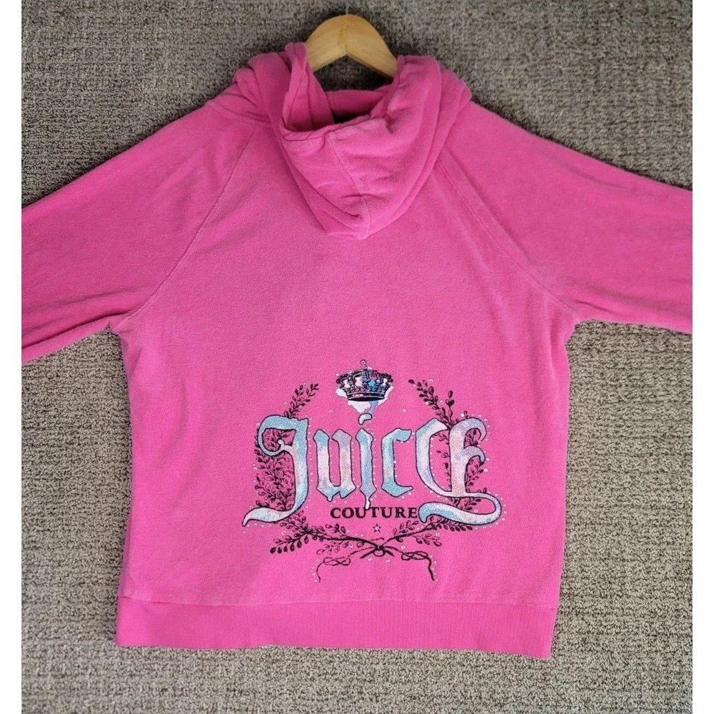 Juicy Couture XL Bright Pink Velour Zip Hoodie Jacket Y2K‎ Rhinestone Bling